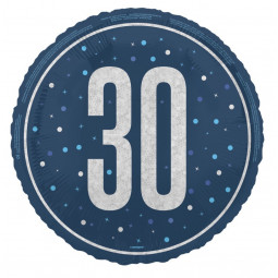 Blue 30th Birthday Round Foil Balloon - Inflated