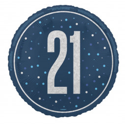 Blue 21st Birthday Round Foil Balloon - Inflated