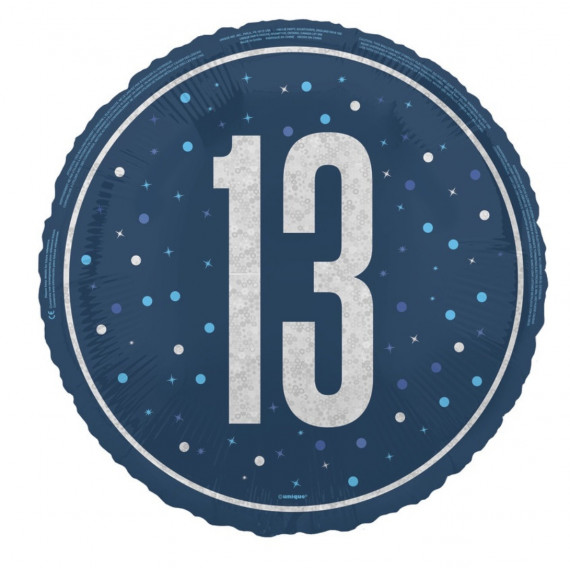 Blue 13th Birthday Round Foil Balloon - Inflated