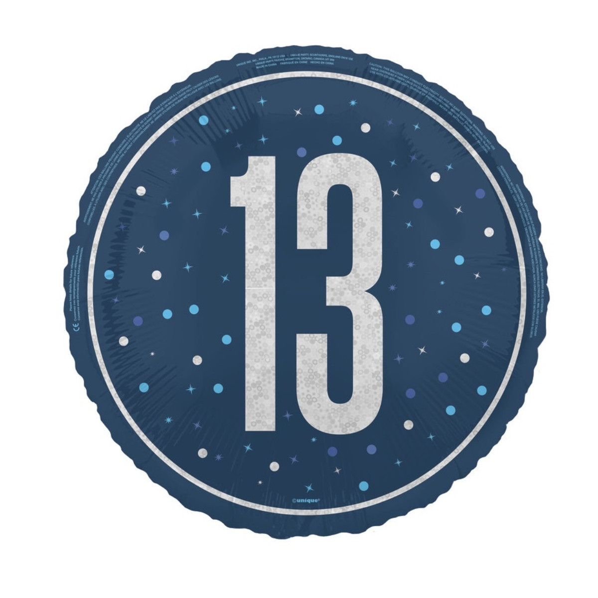 Blue 13th Birthday Round Foil Balloon - Inflated