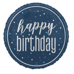 Blue Happy Birthday Round Foil Balloon - Inflated