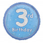 Blue Happy 3rd Birthday Round Foil Balloon - Inflated