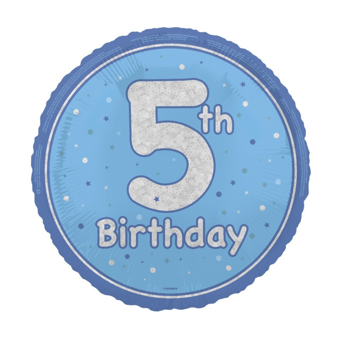 Blue Happy 5th Birthday Round Foil Balloon - Inflated