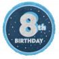 Blue Happy 8th Birthday Round Foil Balloon - Inflated