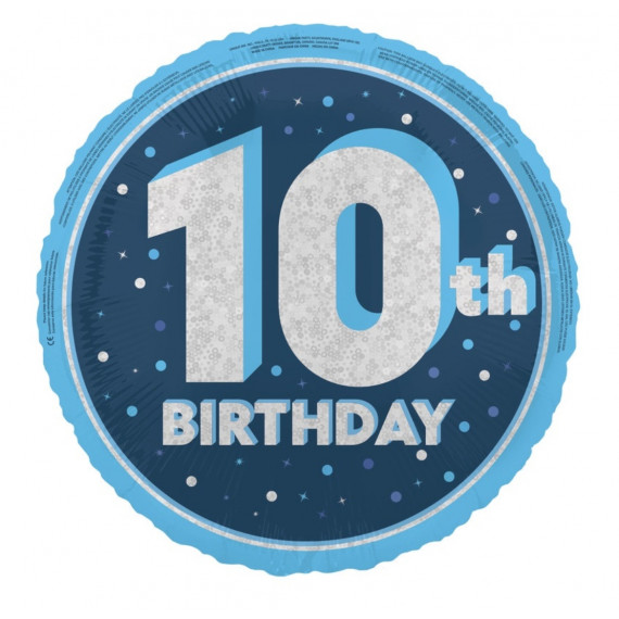 Blue Happy 10th Birthday Round Foil Balloon - Inflated
