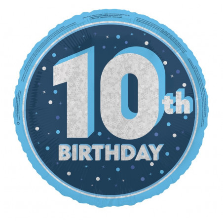Blue Happy 10th Birthday Round Foil Balloon - Inflated
