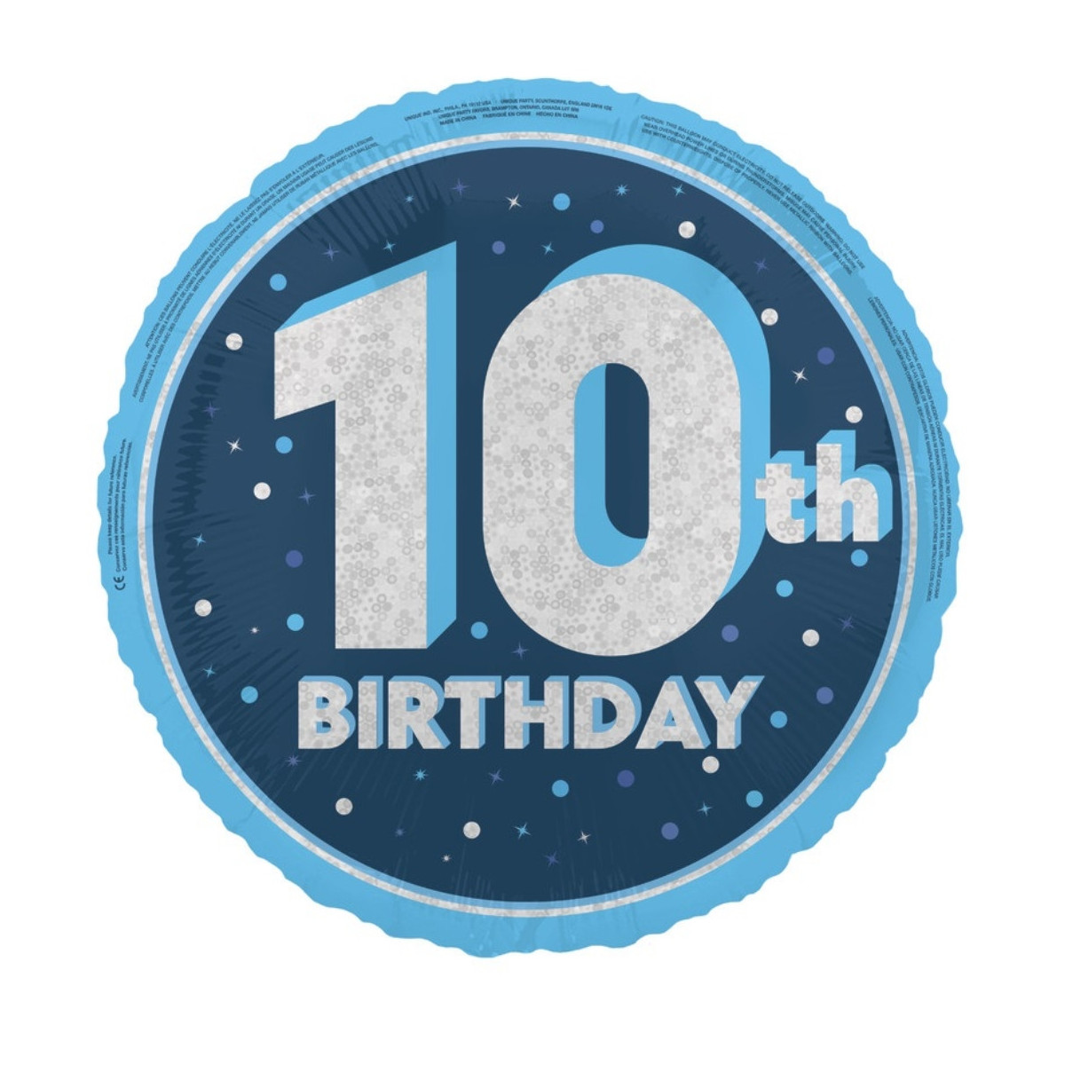 Blue Happy 10th Birthday Round Foil Balloon - Inflated