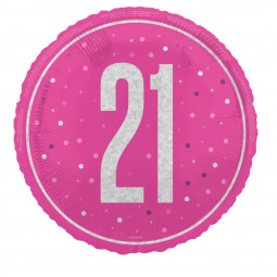 Pink 21st Birthday Round Foil Balloon - Inflated