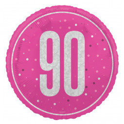 Pink 90th Birthday Round Foil Balloon - Inflated