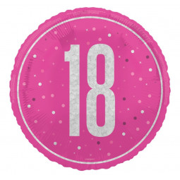 Pink 18th Birthday Round Foil Balloon - Inflated