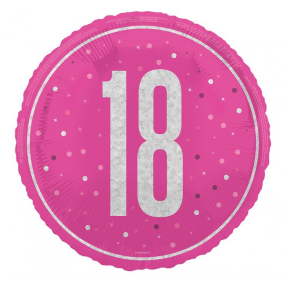 Pink 18th Birthday Round Foil Balloon - Inflated