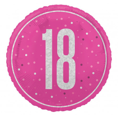Pink 18th Birthday Round Foil Balloon - Inflated