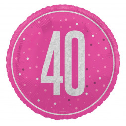 Pink 40th Birthday Round Foil Balloon - Inflated