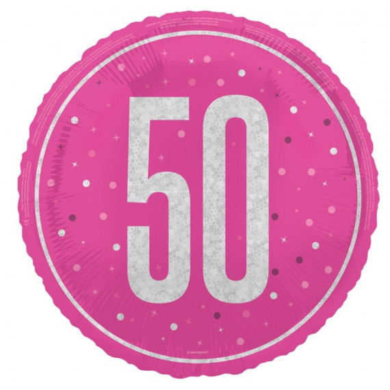 Pink 50th Birthday Round Foil Balloon - Inflated