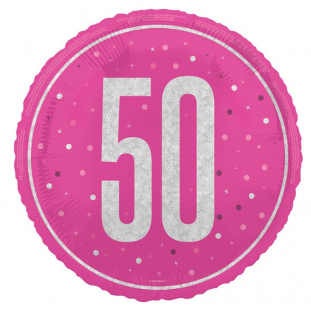 Pink 50th Birthday Round Foil Balloon - Inflated