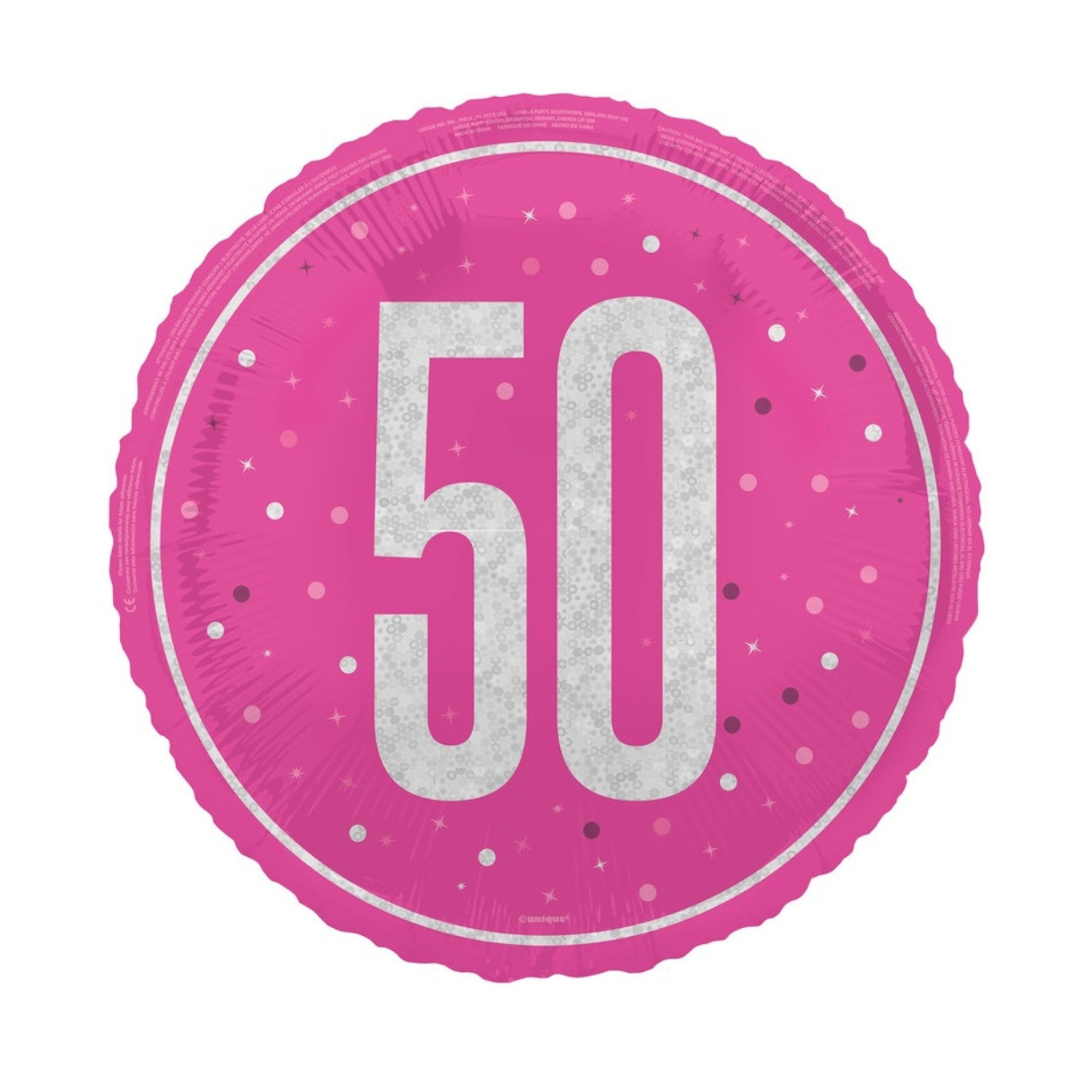 Pink 50th Birthday Round Foil Balloon - Inflated