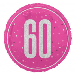 Pink 60th Birthday Round Foil Balloon - Inflated