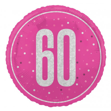Pink 60th Birthday Round Foil Balloon - Inflated