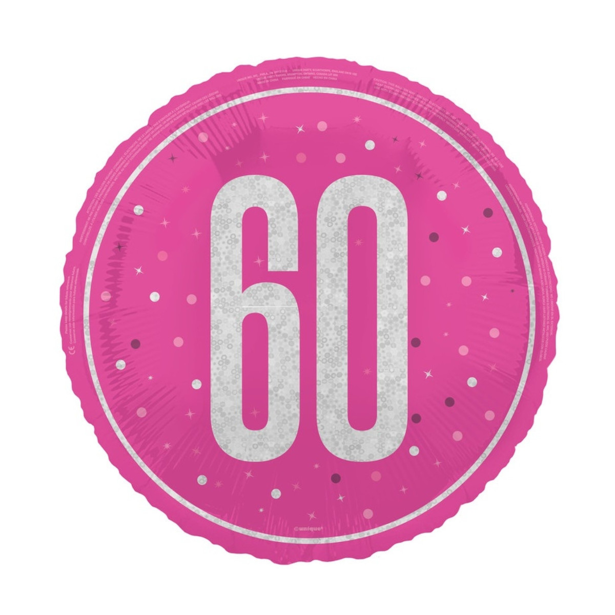 Pink 60th Birthday Round Foil Balloon - Inflated
