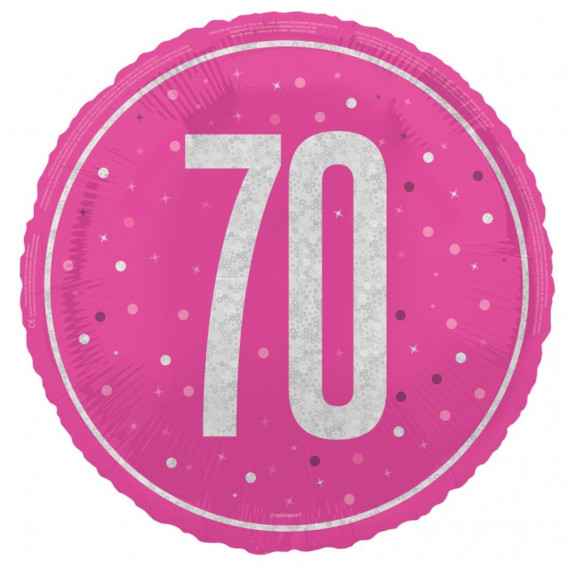 Pink 70th Birthday Round Foil Balloon - Inflated
