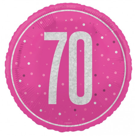Pink 70th Birthday Round Foil Balloon - Inflated