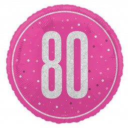 Pink 80th Birthday Round Foil Balloon - Inflated