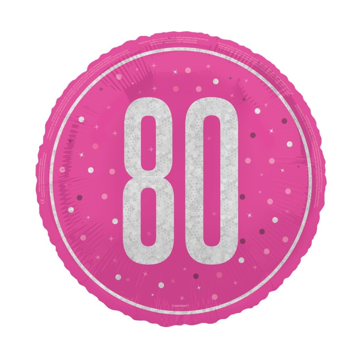 Pink 80th Birthday Round Foil Balloon - Inflated