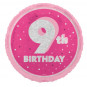 Pink Happy 9th Birthday Round Foil Balloon - Inflated