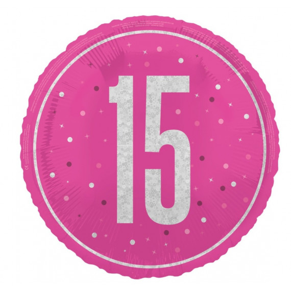 Pink Happy 15th Birthday Round Foil Balloon - Inflated