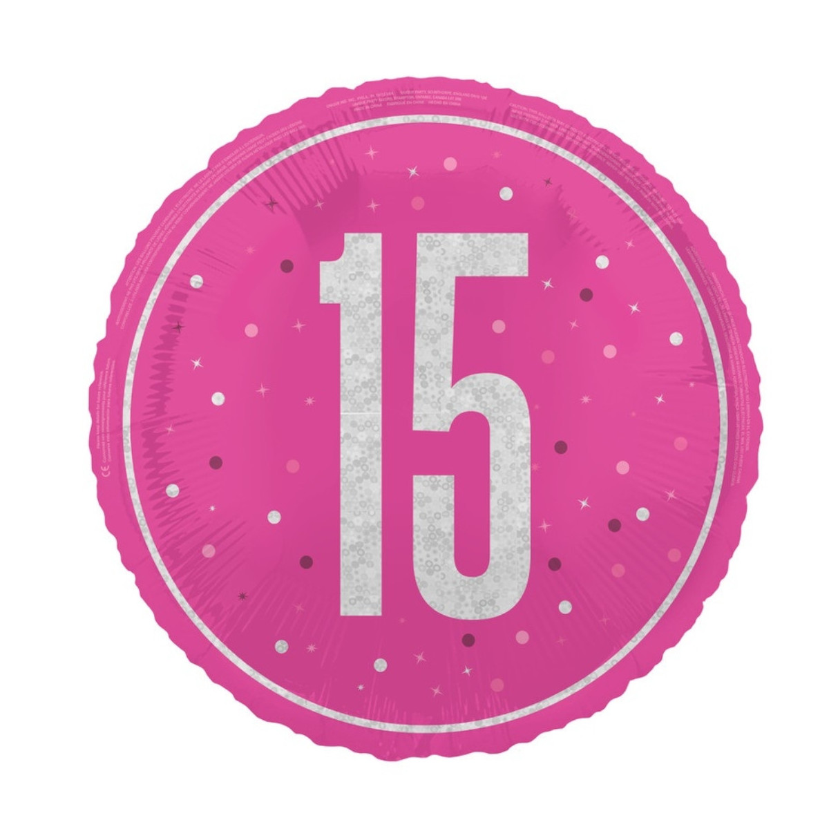 Pink Happy 15th Birthday Round Foil Balloon - Inflated
