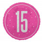 Pink Happy 15th Birthday Round Foil Balloon - Inflated