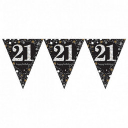 Black and Gold Happy 21st Birthday Plastic Bunting