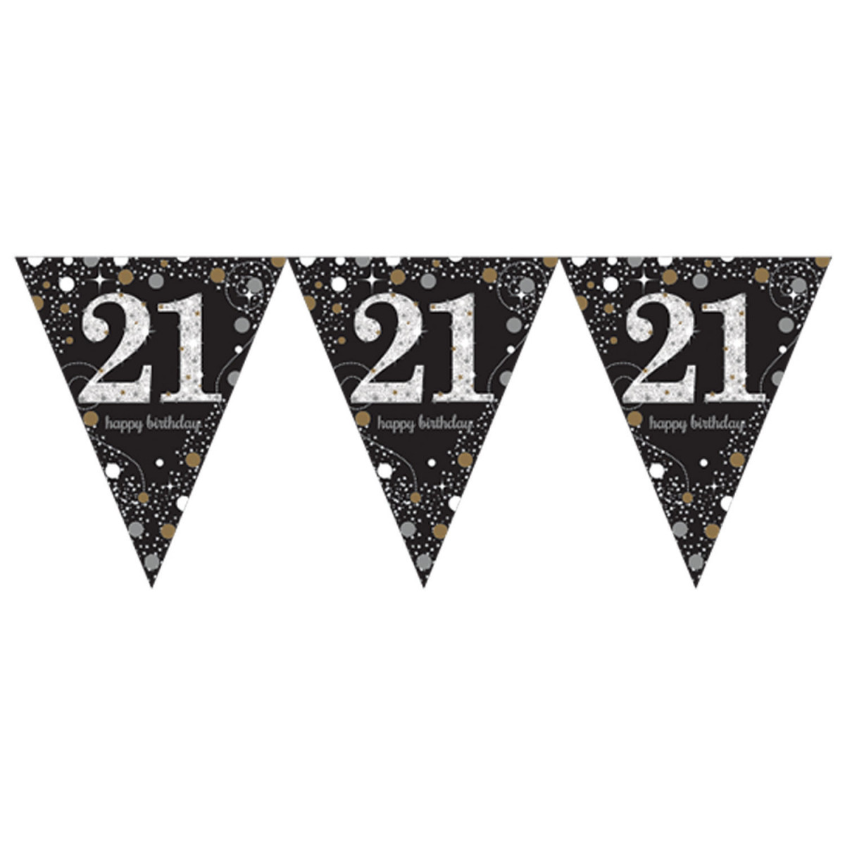 Black and Gold Happy 21st Birthday Plastic Bunting