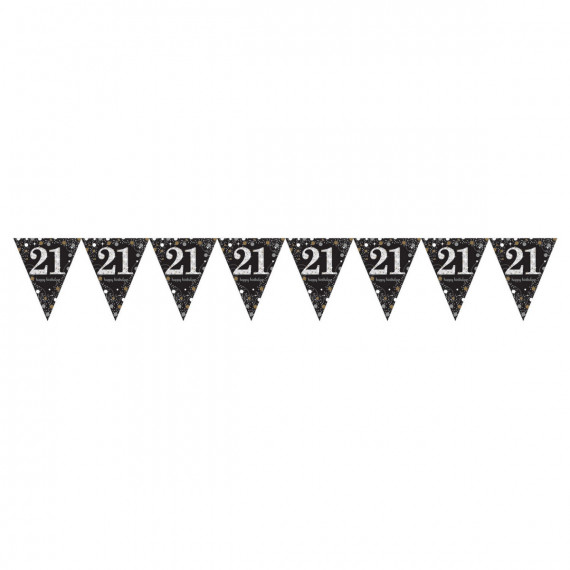 Black and Gold Happy 21st Birthday Plastic Bunting