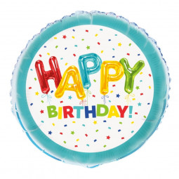 Happy Birthday Round Foil Balloon - Inflated