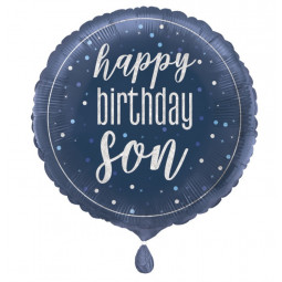 Blue Happy Birthday Son Round Foil Balloon - Inflated