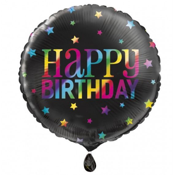 Rainbow Happy Birthday Round Foil Balloon - Inflated