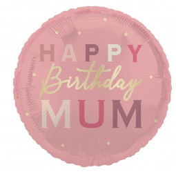 Pink Happy Birthday Mum Round Foil Balloon - Inflated