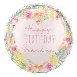 Pink Happy Birthday Grandma Round Foil Balloon - Inflated
