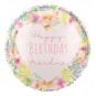 Pink Happy Birthday Grandma Round Foil Balloon - Inflated