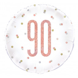 Rose Gold 90th Birthday Round Foil Balloon - Inflated