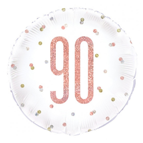 Rose Gold 90th Birthday Round Foil Balloon - Inflated