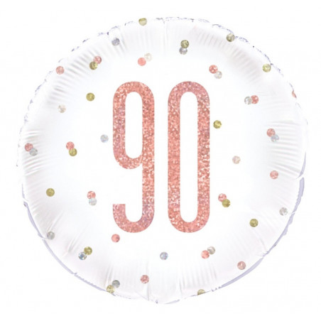 Rose Gold 90th Birthday Round Foil Balloon - Inflated