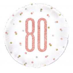 Rose Gold 80th Birthday Round Foil Balloon - Inflated