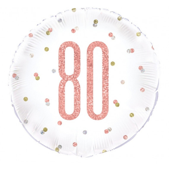 Rose Gold 80th Birthday Round Foil Balloon - Inflated