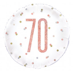 Rose Gold 70th Birthday Round Foil Balloon - Inflated