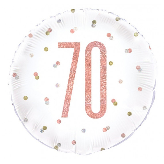 Rose Gold 70th Birthday Round Foil Balloon - Inflated