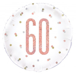 Rose Gold 60th Birthday Round Foil Balloon - Inflated