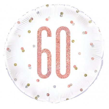 Rose Gold 60th Birthday Round Foil Balloon - Inflated