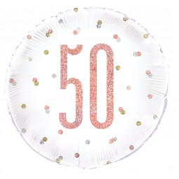 Rose Gold 50th Birthday Round Foil Balloon - Inflated